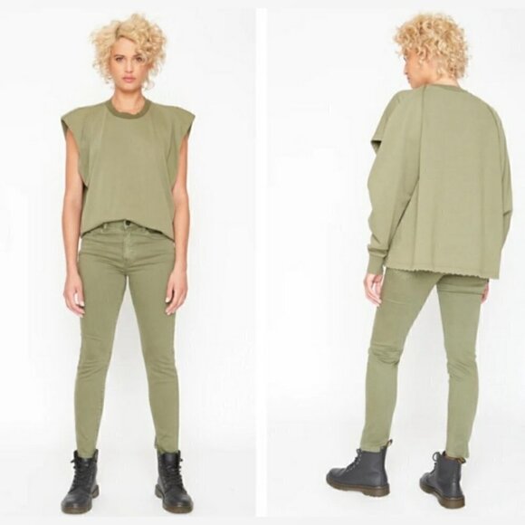 SANDRINE ROSE Mid Rise Skinny Jeans Grungy Stretch Olive Army Green Sz 25 NWT - Picture 1 of 8